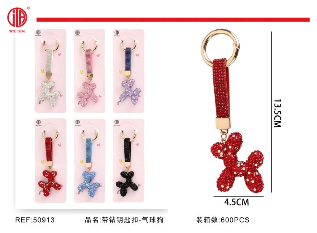 Llavero con correa y perro globo de strass 13,5 cm