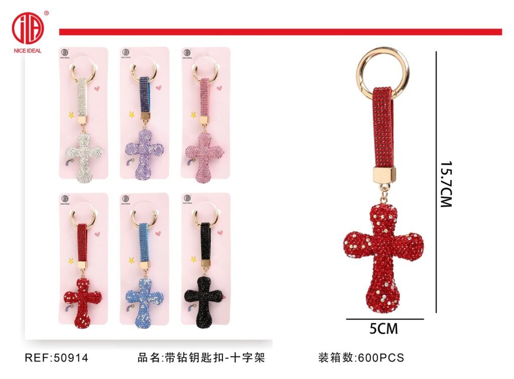Llavero con correa y cruz de strass 15,7 cm