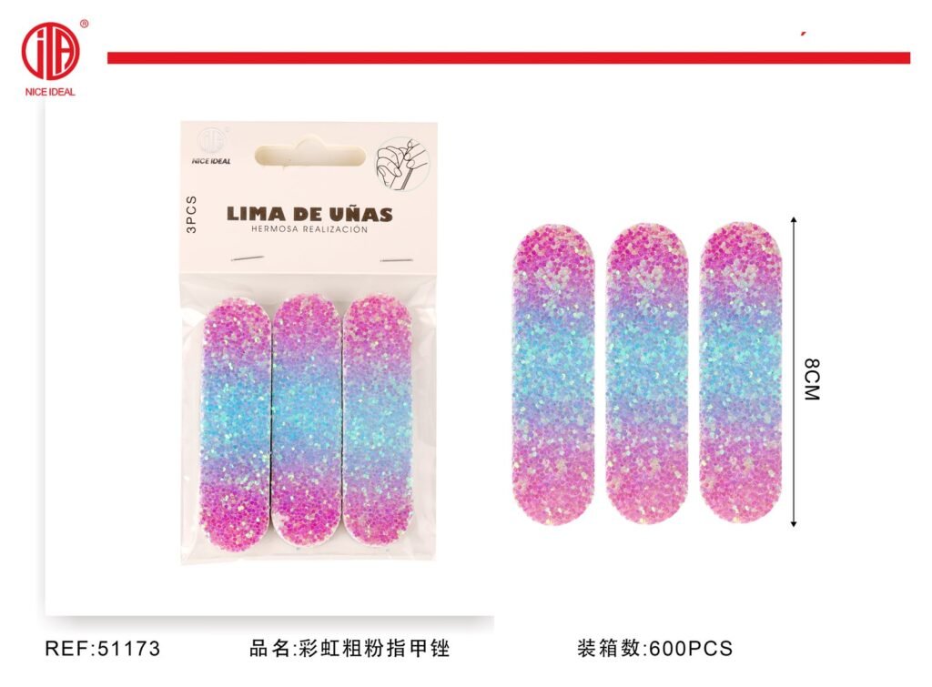 Set de 3 limas de uñas con glitter 8 cm