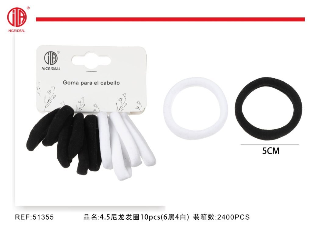 Set de 10 elasticos suaves blancos y negros
