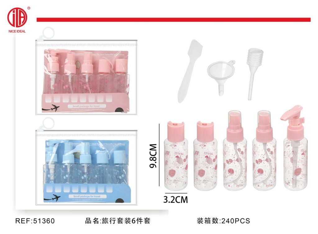 Set de 6 botellas de viaje estampadas