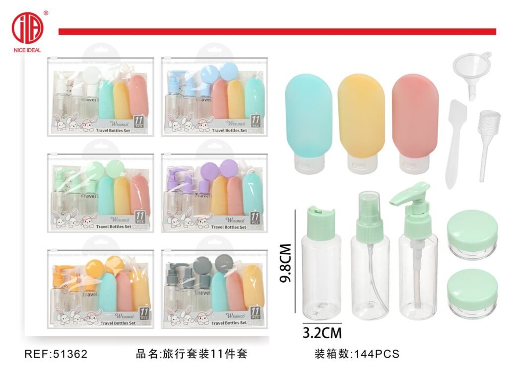 Set de 11 envases de viaje en colores pastel