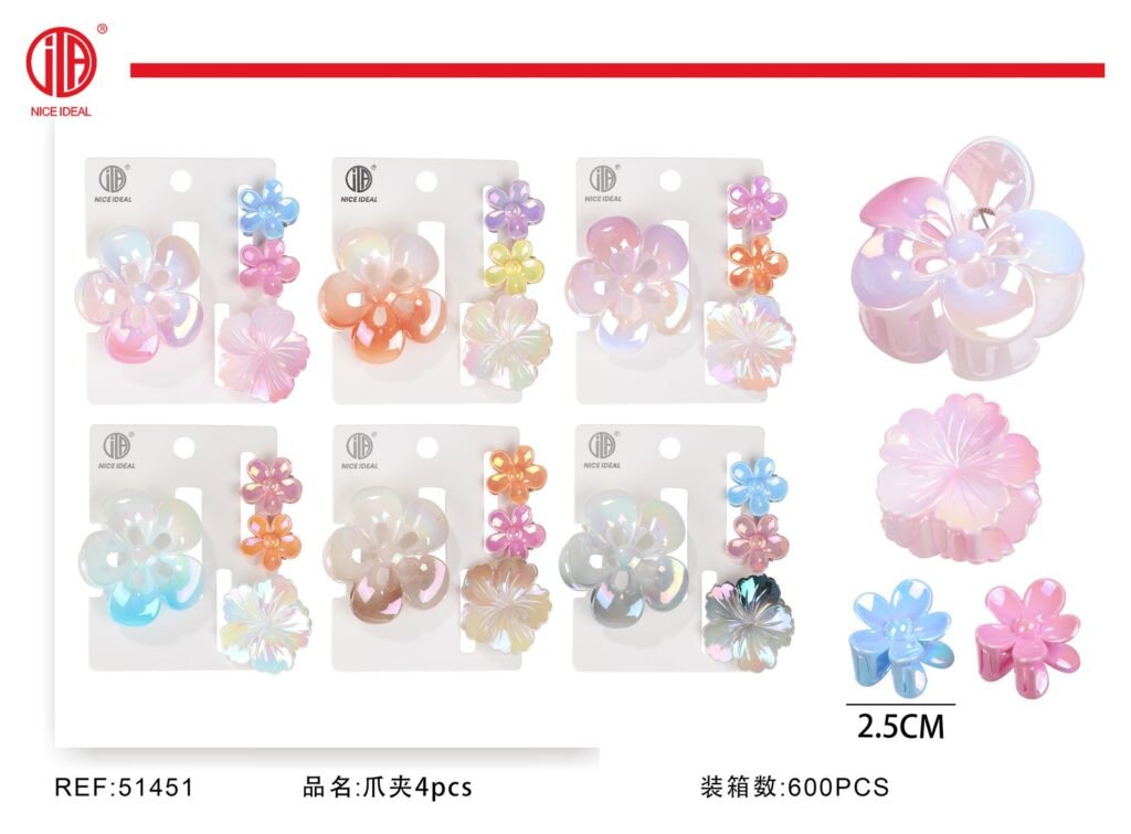 Set de 4 pinzas de flores tornasol para cabello