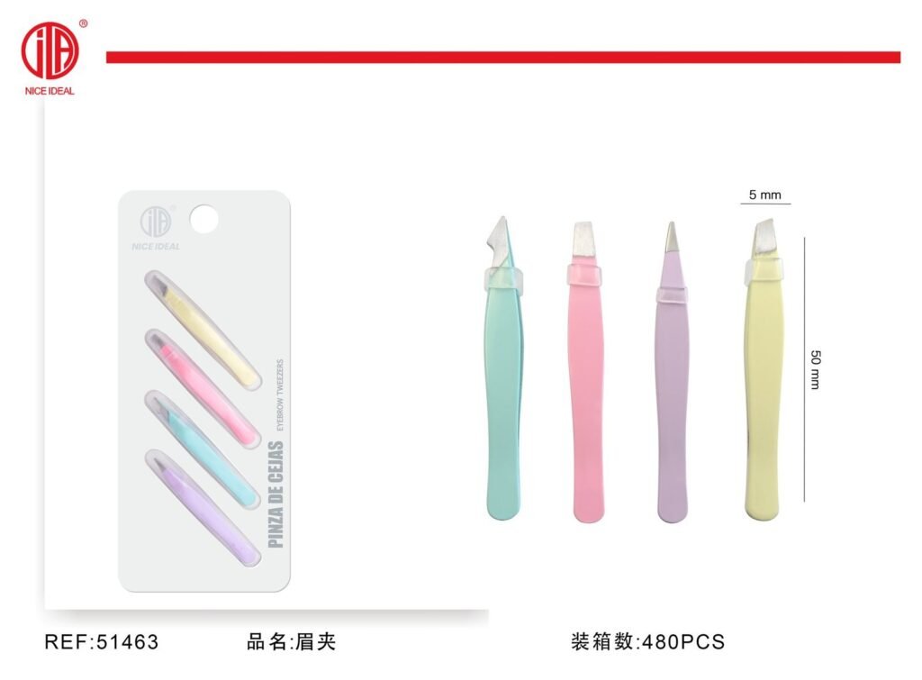 Set de 4 Pinzas de Cejas de Colores, Puntas Variadas, 4 Unidades