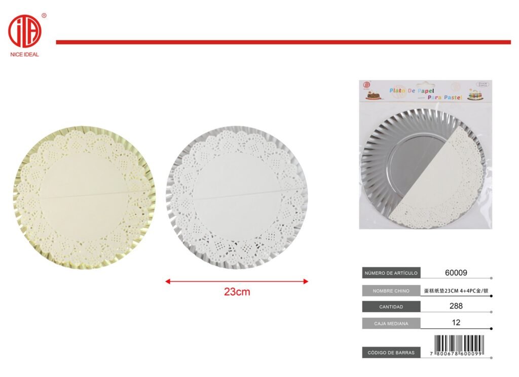 Set de 8 platos de papel para pastel de 23 cm