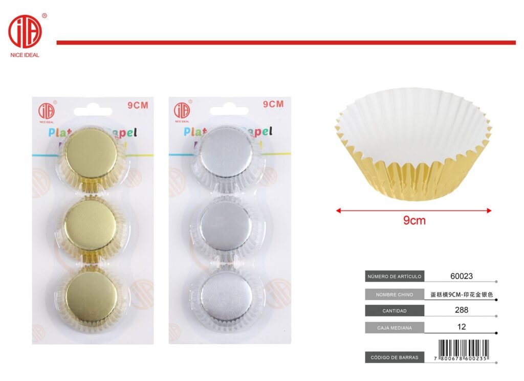 Set de 3 moldes de papel metalizado para cupcake