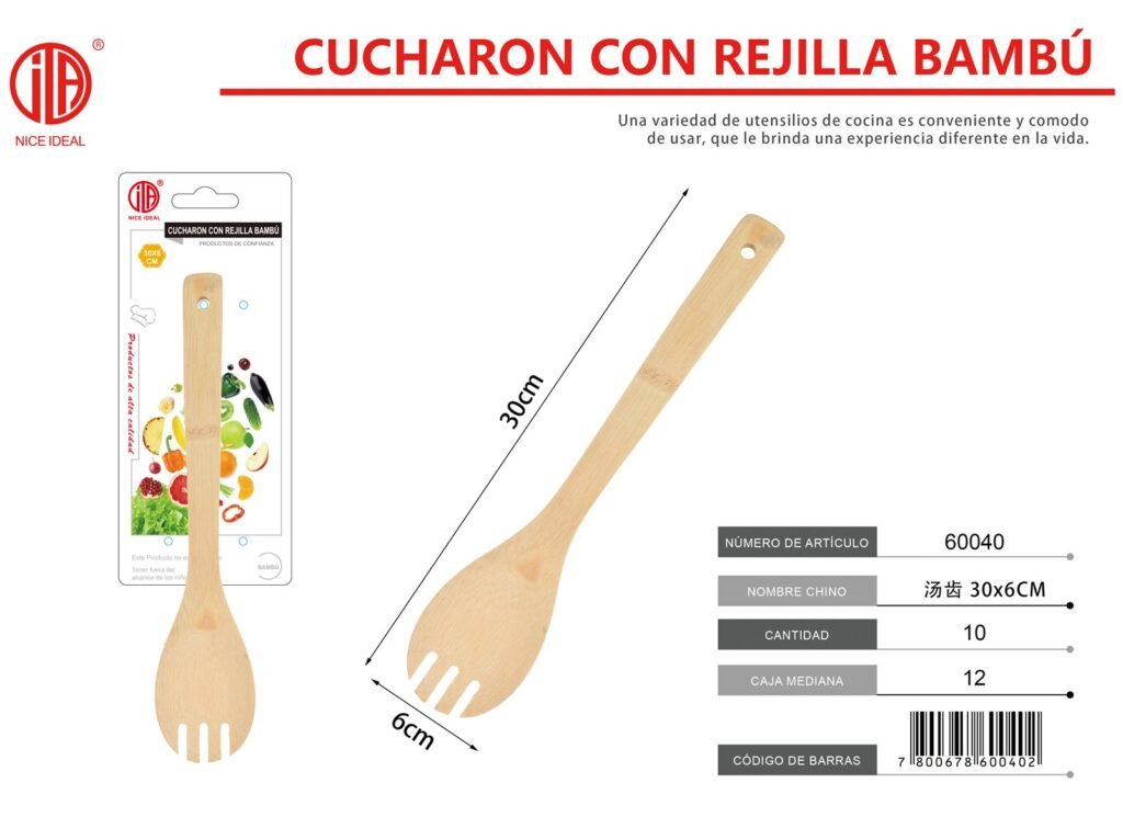 CUCHARA DE MADERA CON DIENTES 30X6CM