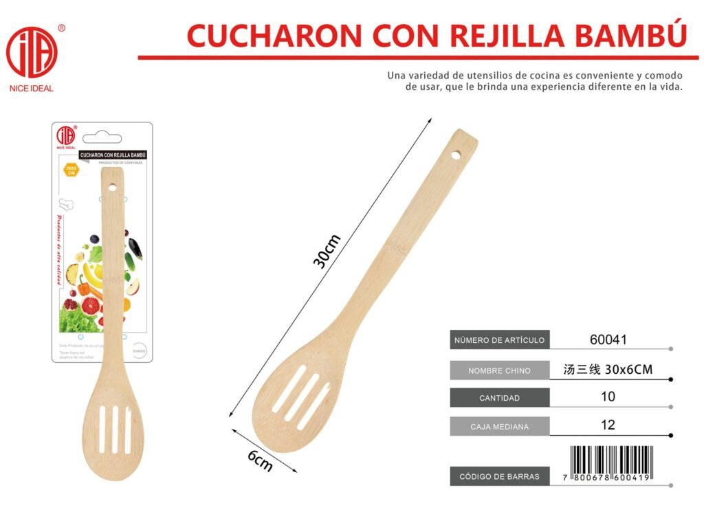 CUCHARA PERFORDA DE MADERA 30X6CM