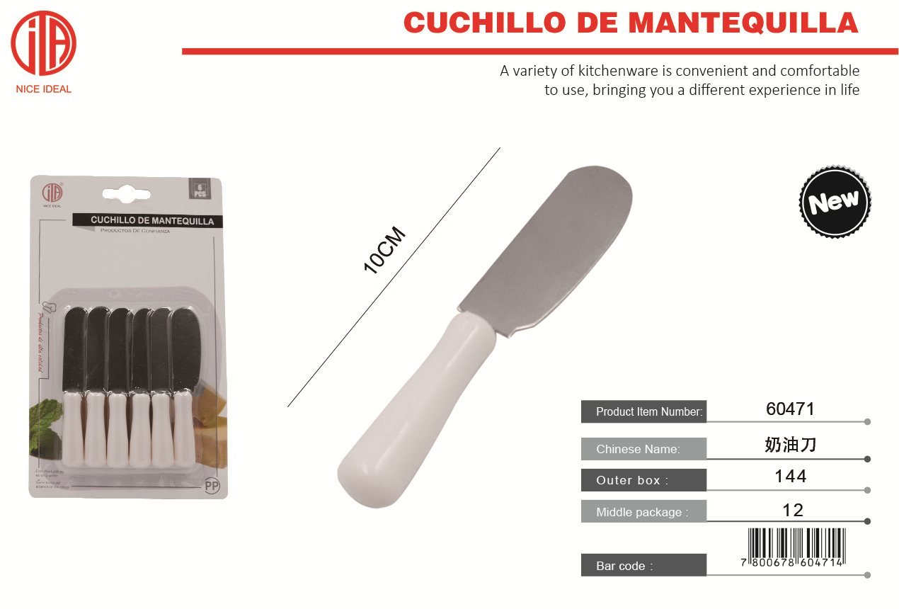 CUCHILLO DE MANTEQUILLA CON MANGO DE PLáSTICO 6 PIEZAS TARJETA BLíSTER 6PC
