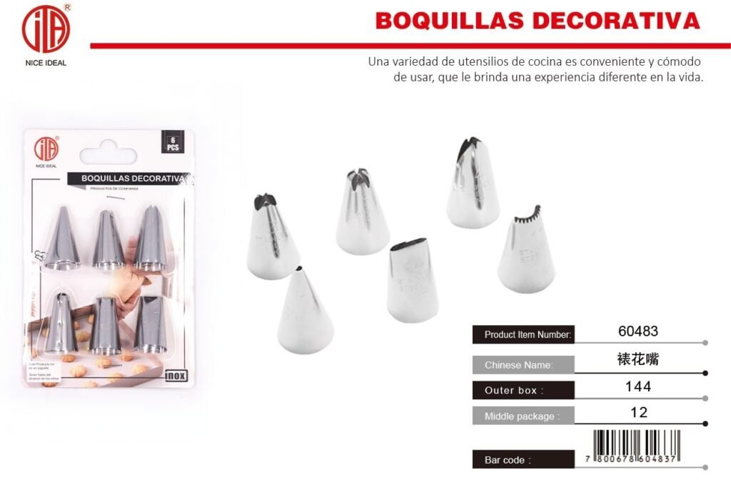 Boquillas para decoración de repostería, 6 piezas