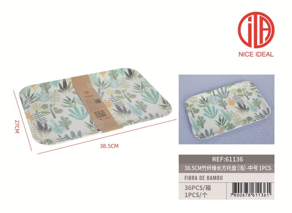 Bandeja rectangular de fibra de bambu de 38,5 cm