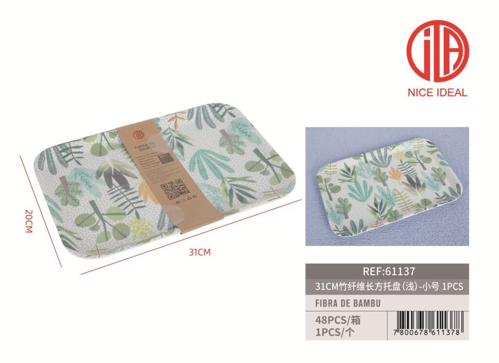 Bandeja rectangular de fibra de bambu de 31 cm