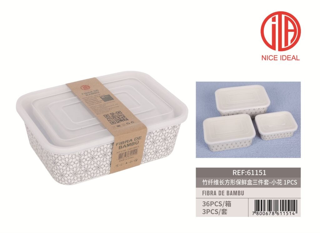 Set de 3 recipientes rectangulares de fibra de bambu