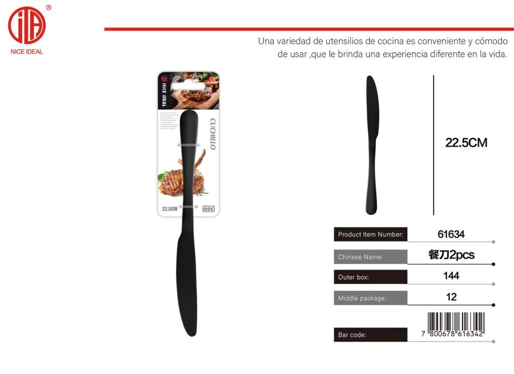 CUCHILLO DE MESA NEGRO 2PCS(1010)