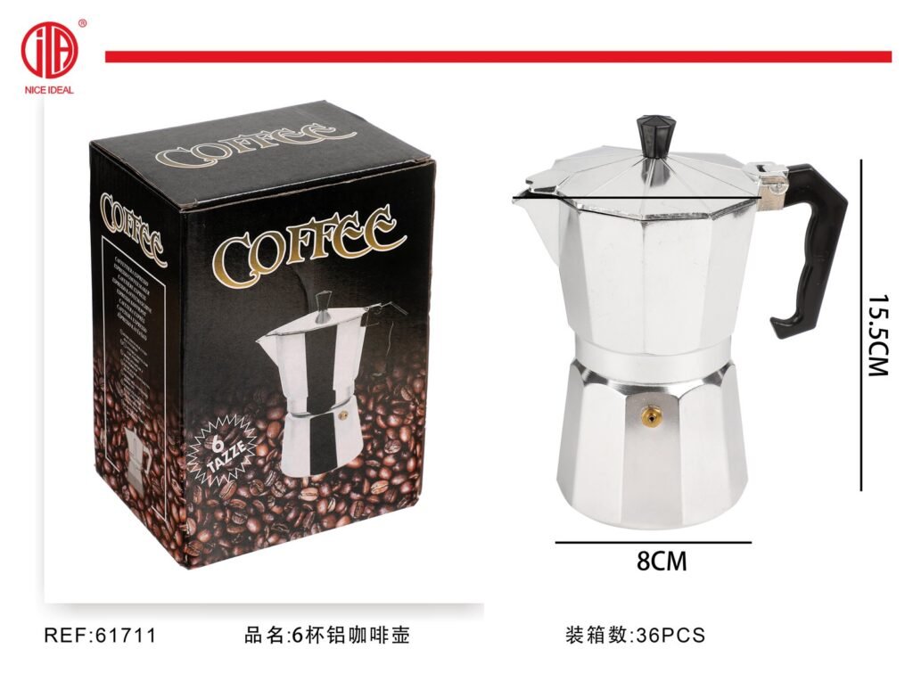Cafetera italiana de aluminio para 6 tazas