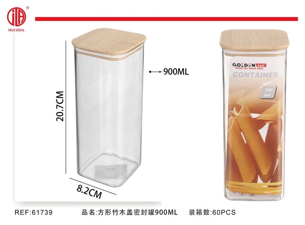 FRASCO HERMéTICO CON TAPA DE BAMBú Y MADERA 900ML