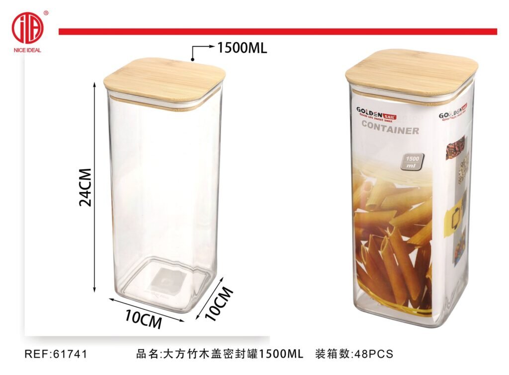 TARRO HERMéTICO CON TAPA DE BAMBú 1500ML