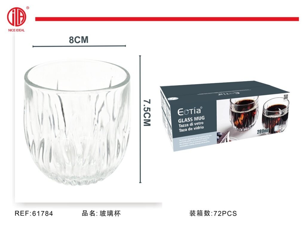 Vaso de vidrio acanalado, 280 ml