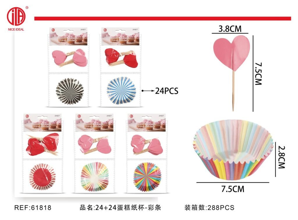 Set de 24 moldes y 24 toppers para cupcakes, arcoiris y corazones
