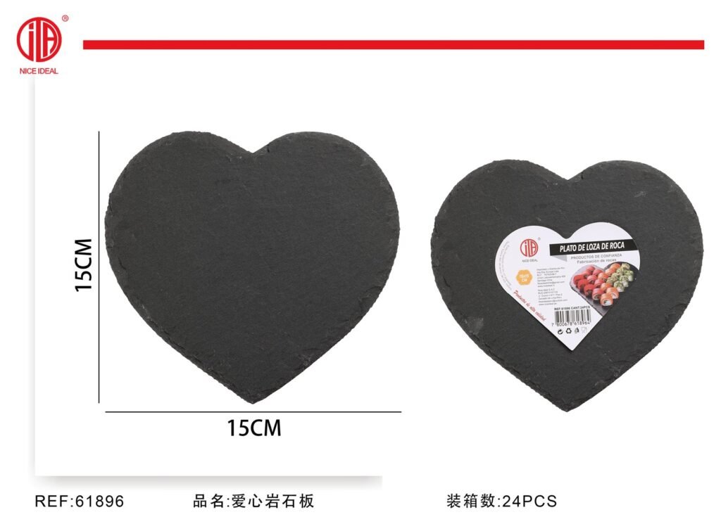 Plato de pizarra negra con forma de corazon, 15 cm