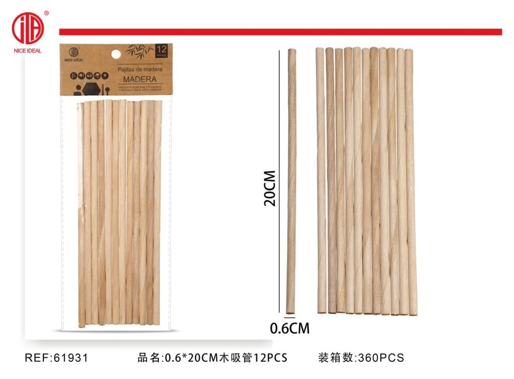 Bombilla de Madera 0.6*20CM 12PCS