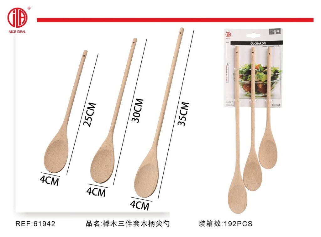 Set de cucharas de madera, 3 piezas, 25, 30 y 35 cm