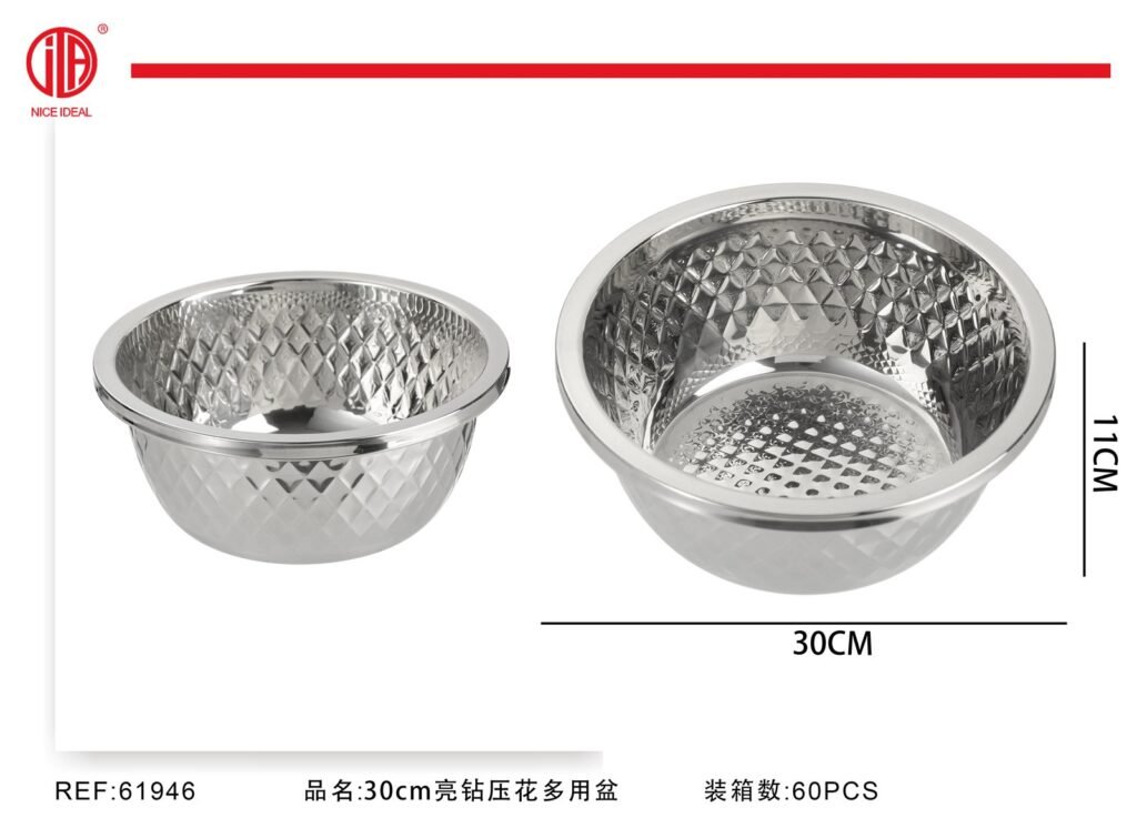 Bowl de acero inoxidable con relieve, 30 cm