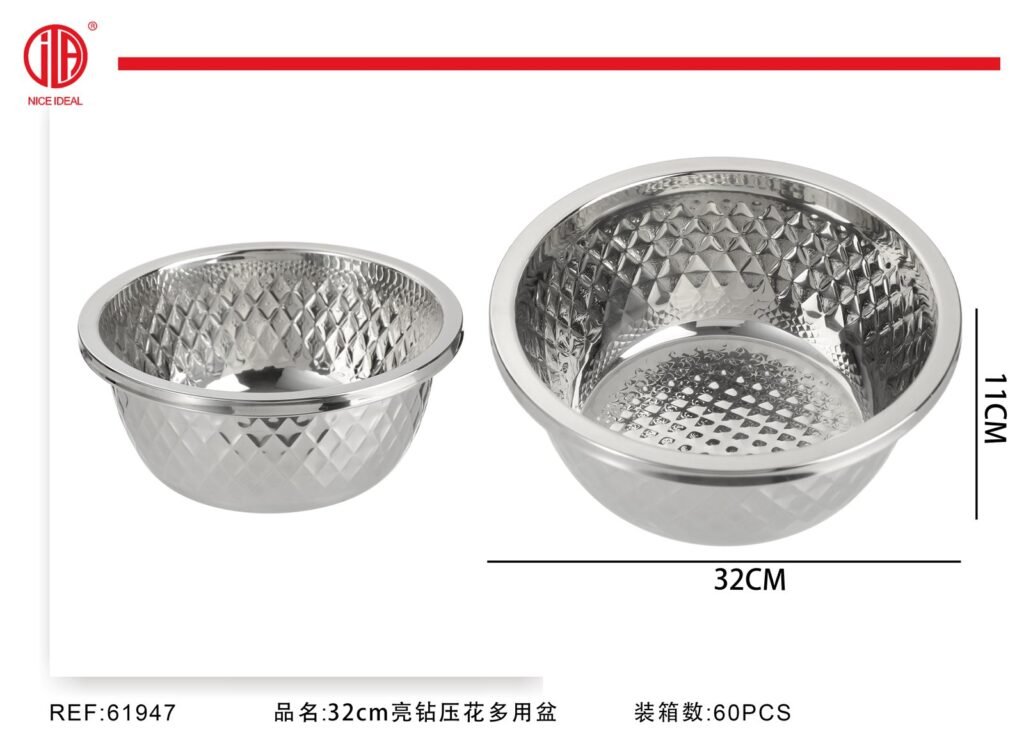 Bowl de acero inoxidable con relieve, 32 cm