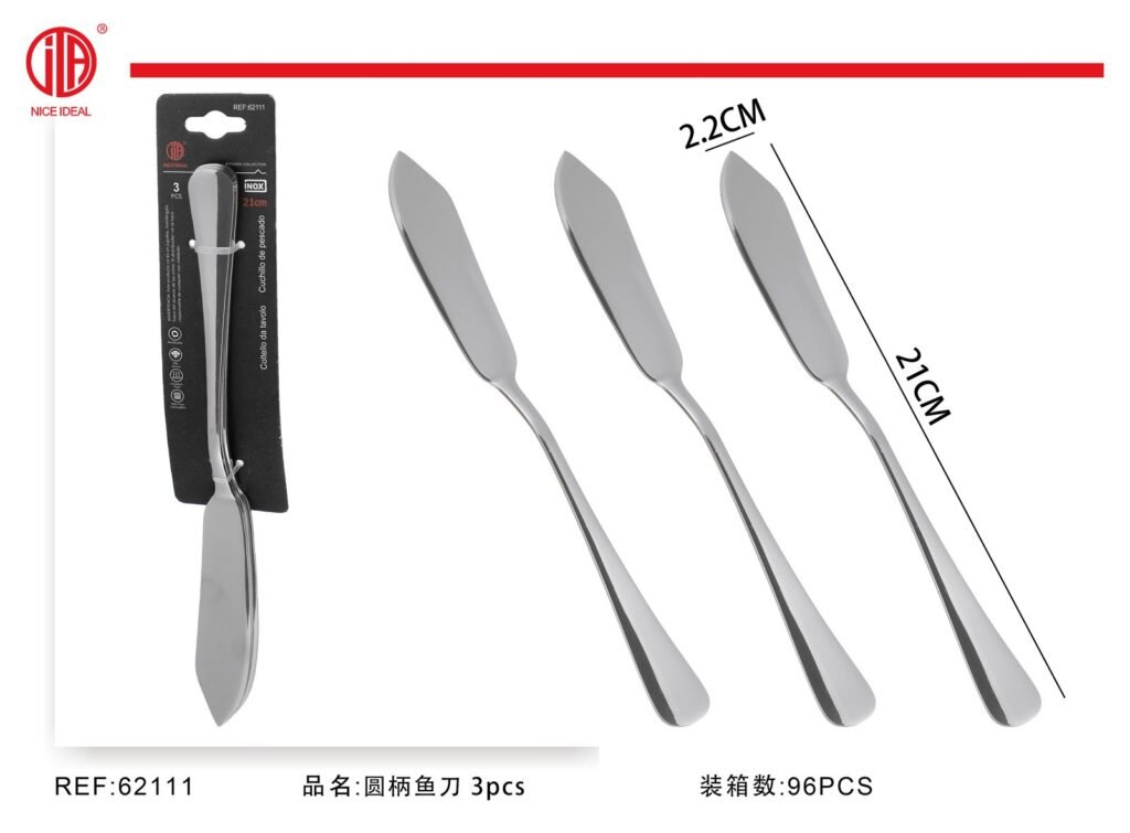 Set de 3 cuchillos para pescado de acero inoxidable, 21 cm