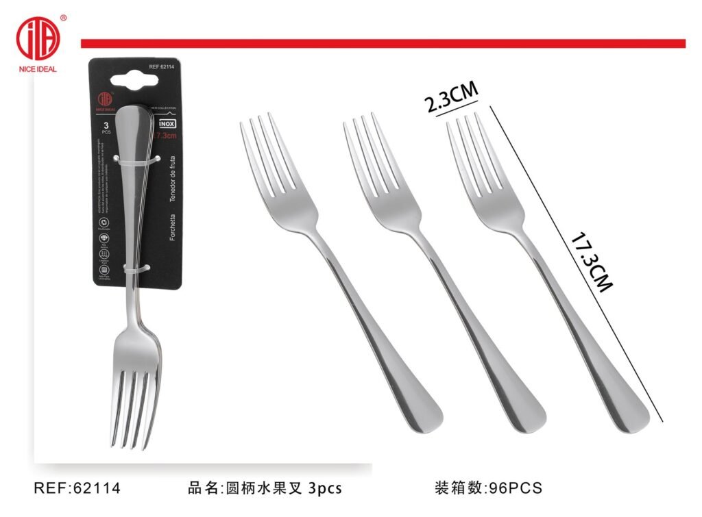 Set de 3 tenedores para fruta de acero inoxidable, 17,3 cm