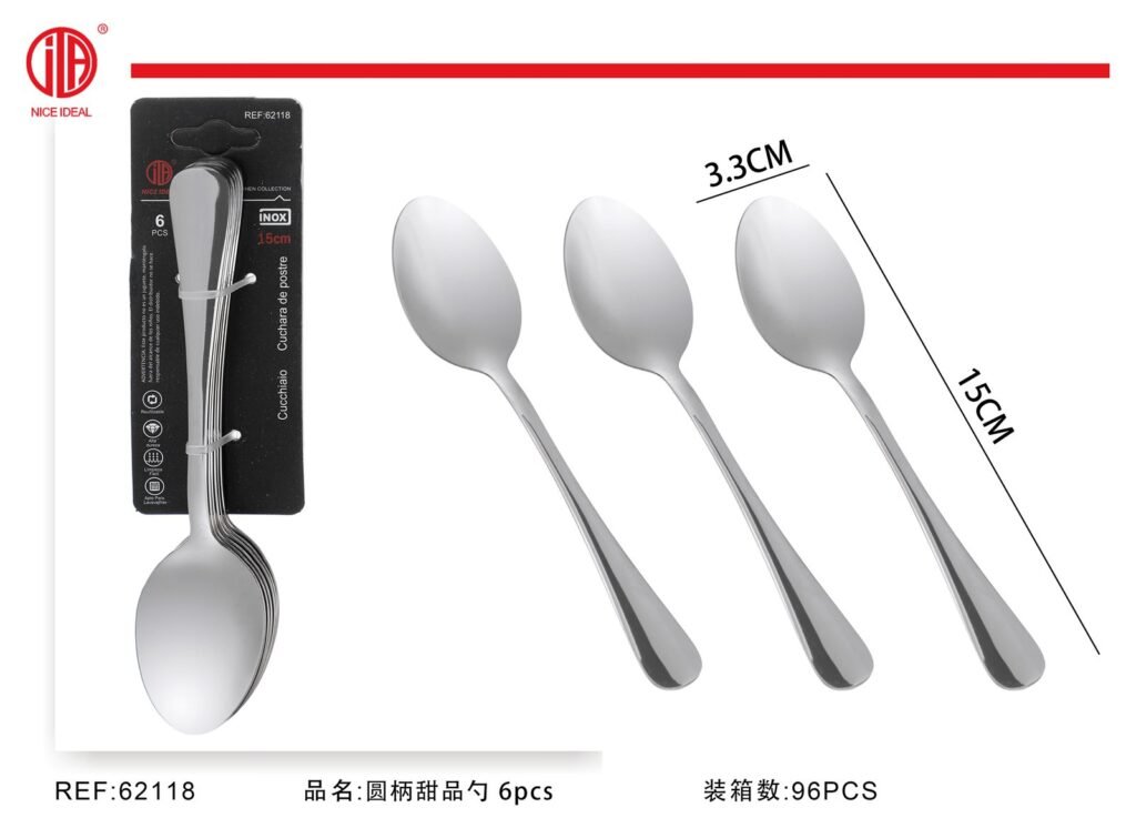 Set de 6 cucharas de postre de acero inoxidable, 15 cm