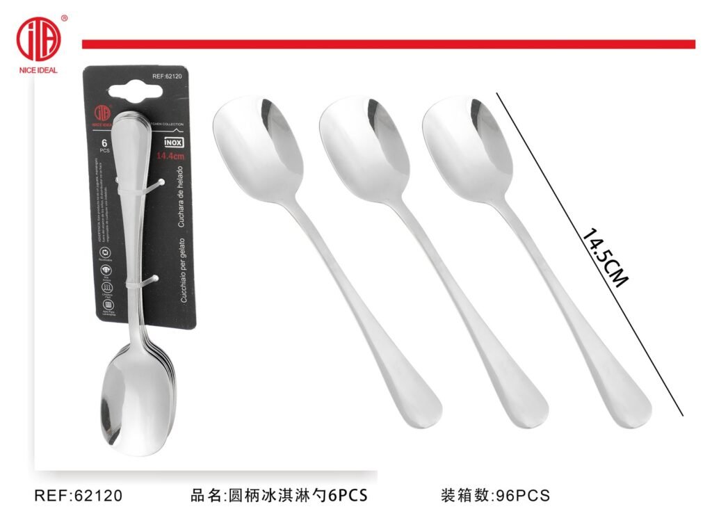 Set de 6 cucharas para helado de acero inoxidable, 14,5 cm