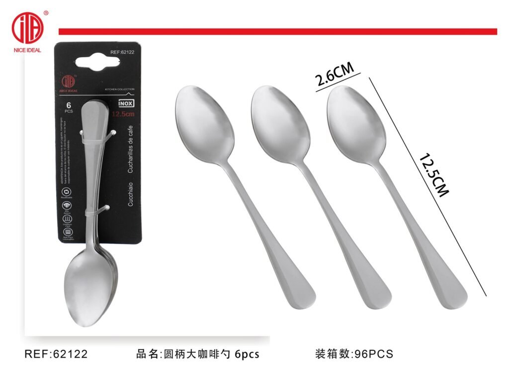 Set de 6 cucharas para cafe de acero inoxidable, 12,5 cm
