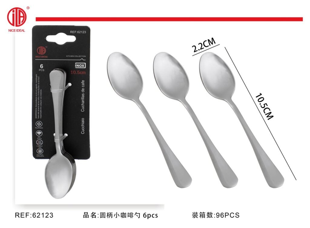 Set de 6 cucharas para espresso de acero inoxidable, 10,5 cm