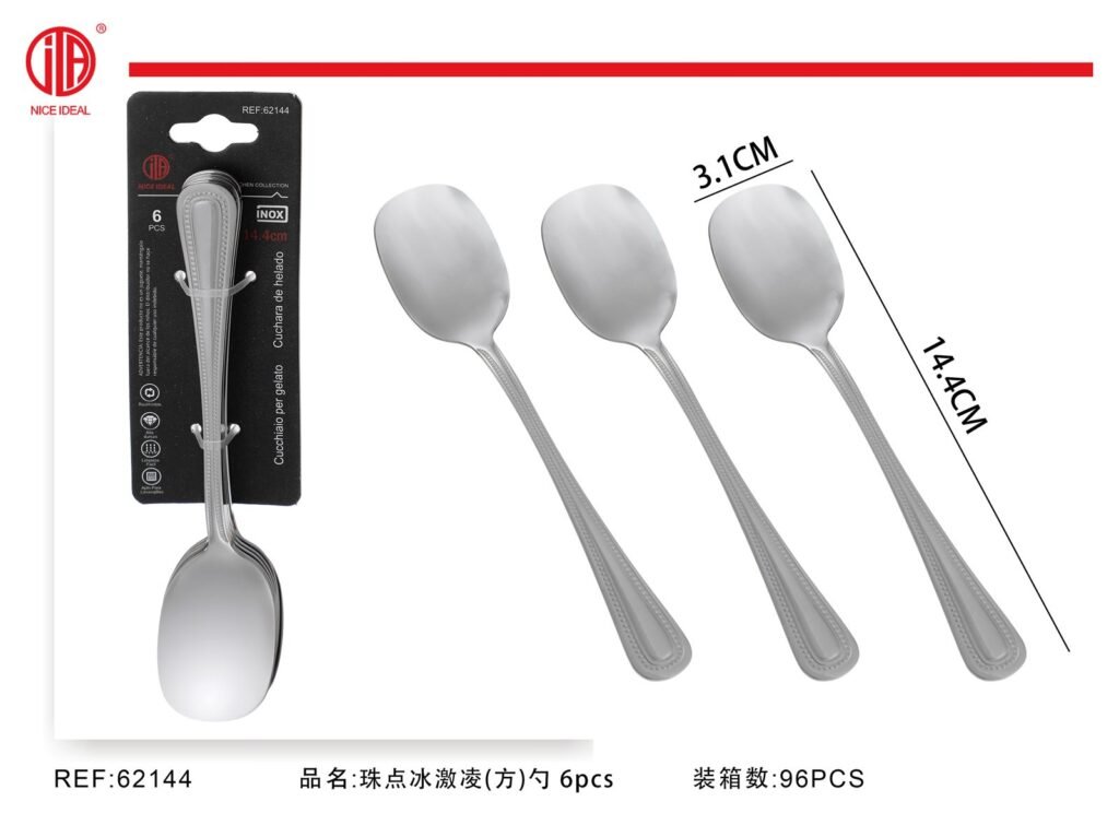 Set de 6 cucharas para helado con mango decorado, 14,4 cm