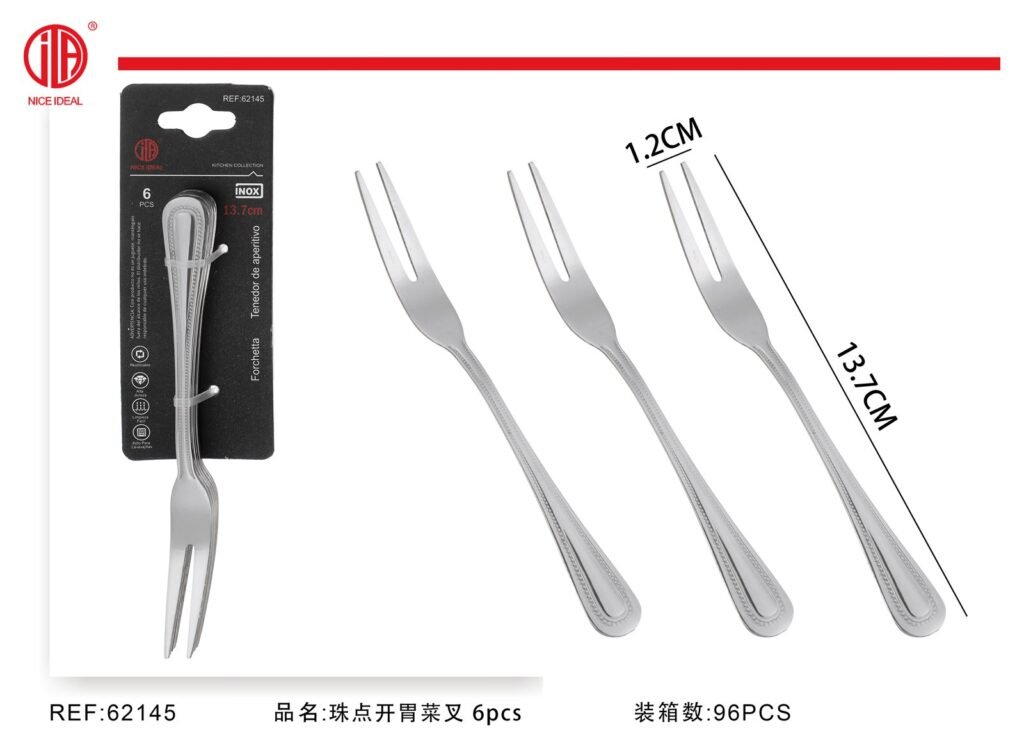 Set de 6 tenedores de aperitivo con mango decorado, 13,7 cm