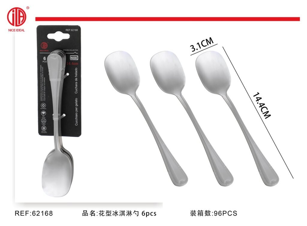 Set de 6 cucharas para helado con mango floral, 14,4 cm