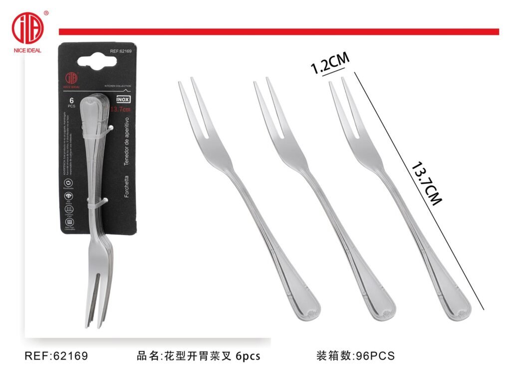 Set de 6 tenedores de aperitivo con mango floral, 13,7 cm