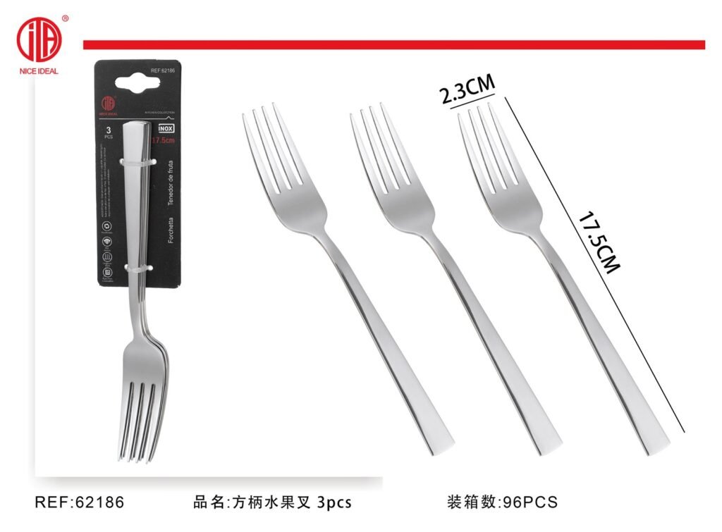 Set de 3 tenedores para fruta con mango rectangular, 17,5 cm