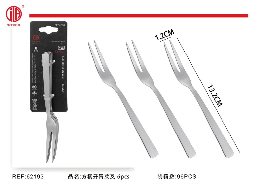 Set de 6 tenedores de aperitivo con mango rectangular, 13,2 cm