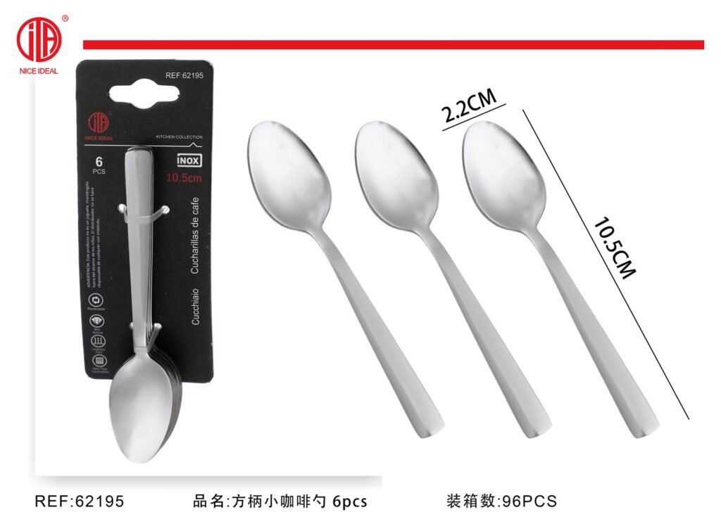 Set de 6 cucharitas de cafe con mango rectangular, 10,5 cm