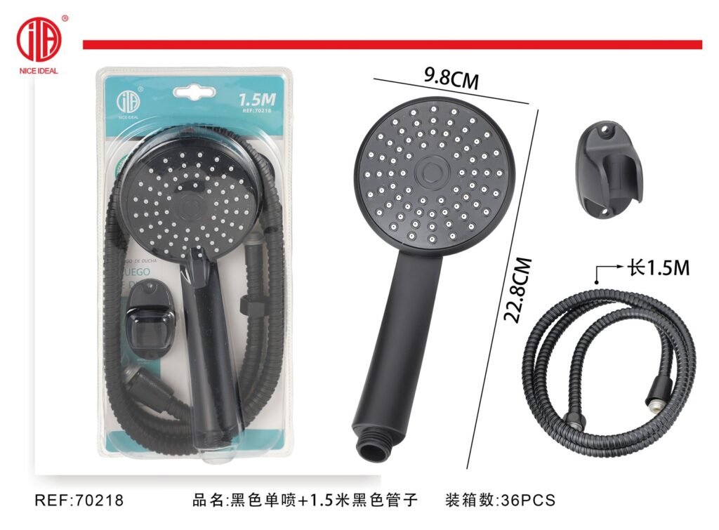 Set de ducha negro con manguera de 1,5 m
