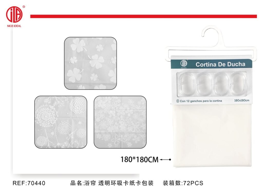 Cortina de ducha transparente con diseno floral