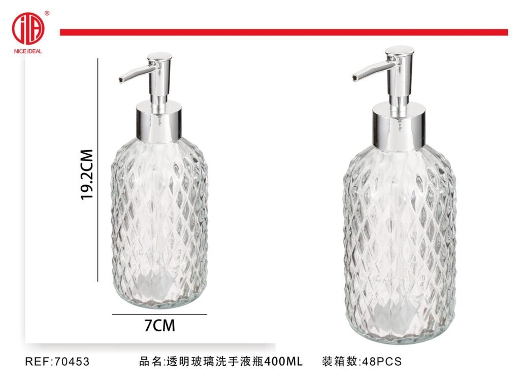 Dispensador de jabon de vidrio con relieve de 400 ml