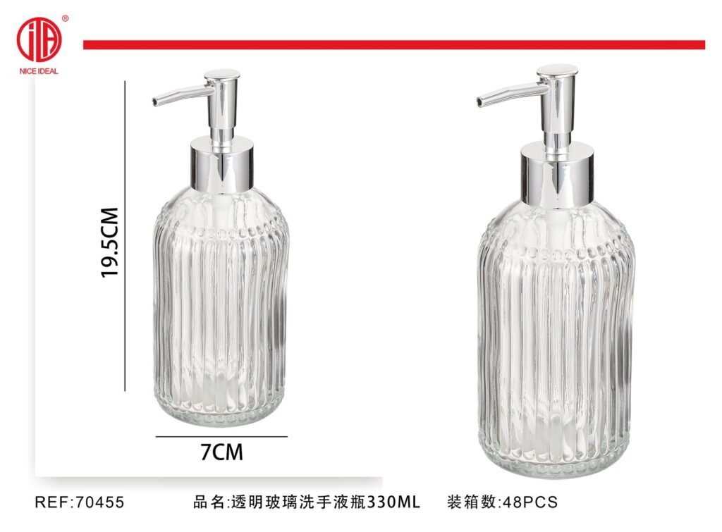 Dispensador de jabon de vidrio acanalado de 330 ml