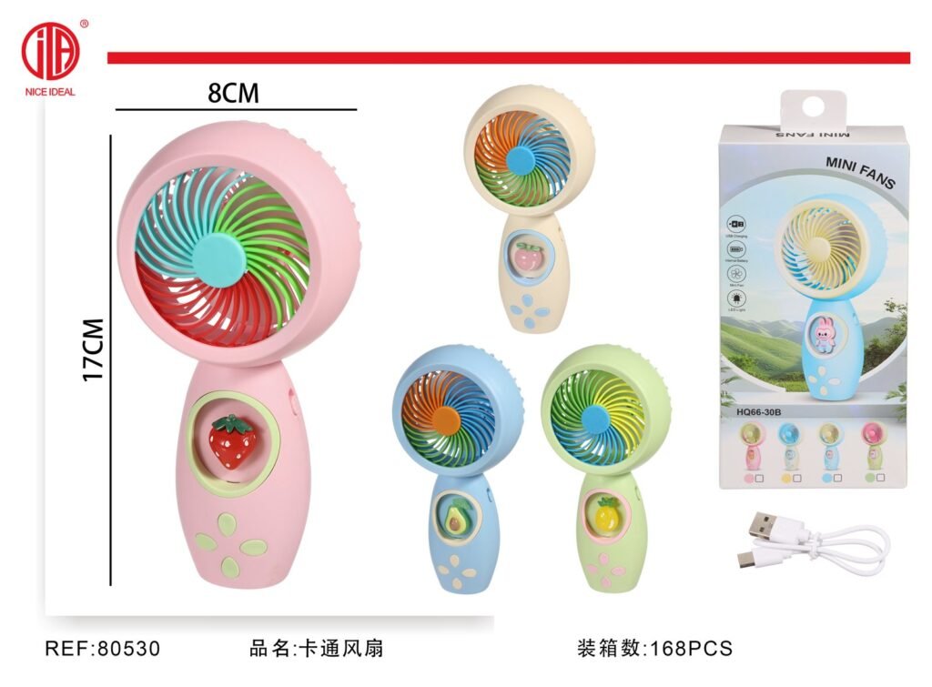 Ventilador portatil recargable con aspas multicolor