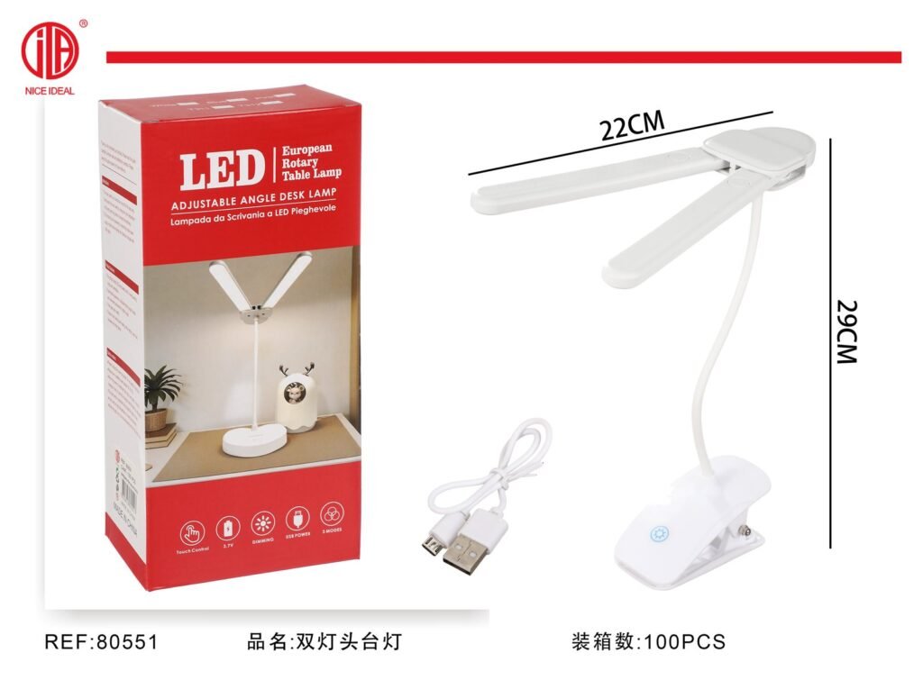 Lampara LED doble con pinza y cuello flexible