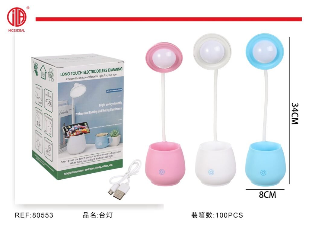 Lampara LED con portalapices y soporte para celular