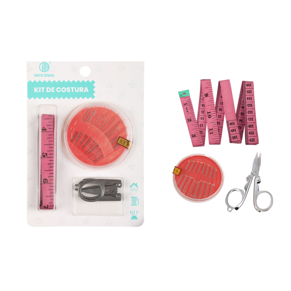 Kit de costura con cinta metrica, agujas y tijera plegable