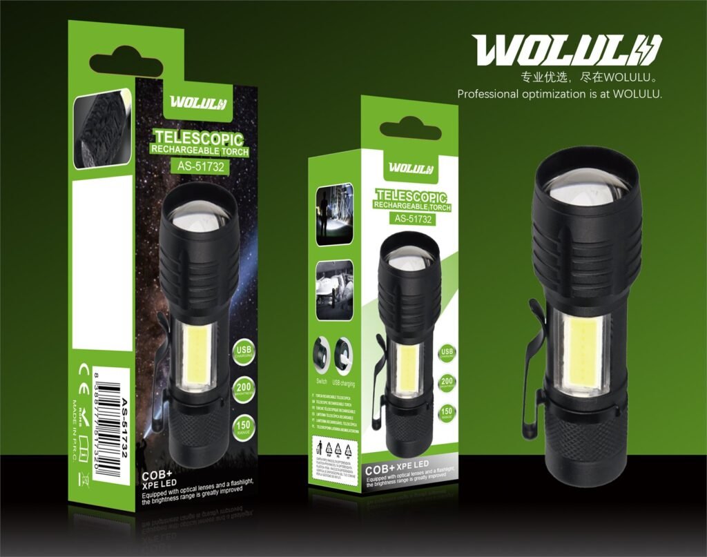 Linterna telescopica recargable COB y XPE LED